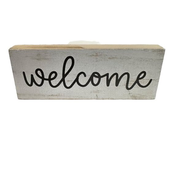 Rustic Wooden Welcome Sign 6 x 3 inches Farmhouse Decor Distressed White Mini - Picture 1 of 12